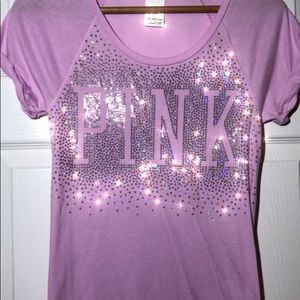 Light pink colored VS Pink holographic sequins tee